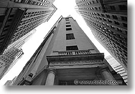 america, black and white, horizontal, new york, new york city, north america, nyse, sky, united states, wall street, photograph