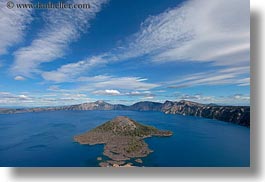 america, clouds, crater lake, geology, horizontal, islands, nature, north america, oregon, sky, sun, united states, wizard, wizard island, photograph