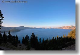 america, crater lake, horizontal, lakes, north america, oregon, trees, united states, photograph