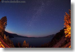 america, crater lake, fisheye lens, galaxy, horizontal, illuminated, long exposure, milky, milky way, nite, north america, oregon, stars, trees, united states, way, photograph