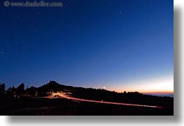 america, cars, crater lake, horizontal, lights, long exposure, moon, mountains, nite, north america, oregon, over, streaks, united states, photograph