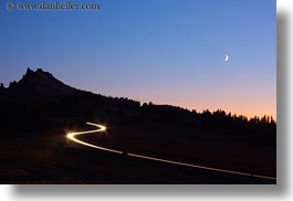 america, cars, crater lake, horizontal, lights, long exposure, moon, mountains, nite, north america, oregon, over, streaks, united states, photograph