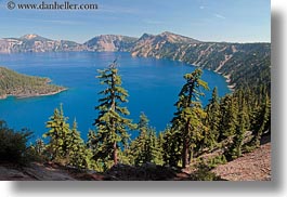 america, crater lake, horizontal, lakes, north america, oregon, trees, united states, vegetation, views, photograph
