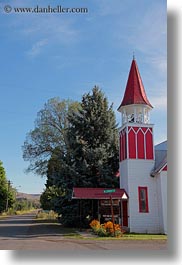 america, churches, halfway, north america, oregon, red, united states, vertical, white, photograph