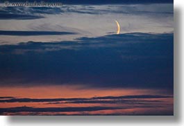 america, clouds, crescent, horizontal, landscapes, moon, north america, oregon, scenics, sunsets, united states, photograph