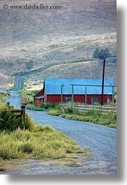 america, barn, landscapes, long, north america, oregon, red, roads, scenics, united states, vertical, photograph