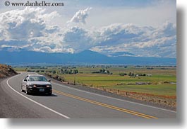 america, cars, clouds, highways, horizontal, mountains, north america, oregon, roads, scenics, united states, valley, photograph