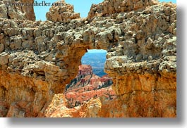 america, bryce canyon, holes, horizontal, north america, towers, united states, utah, western usa, photograph