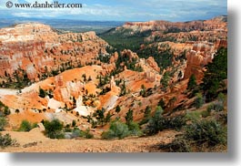 america, bryce canyon, horizontal, north america, towers, trees, united states, utah, western usa, photograph