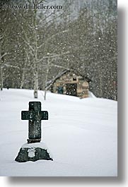 america, crosses, glenwood cemetery, gravestones, north america, park city, snow, trees, united states, utah, vertical, western usa, photograph