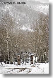 america, cemeteries, gates, glenwood, glenwood cemetery, north america, park city, snow, trees, united states, utah, vertical, western usa, photograph