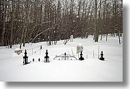 america, glenwood cemetery, graves, horizontal, north america, packed, park city, snow, trees, united states, utah, western usa, photograph