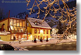 america, buildings, buona, horizontal, long exposure, nite, north america, park city, restaurants, snow, united states, utah, vita, western usa, photograph