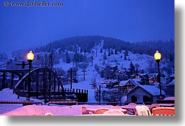 america, hillside, horizontal, lamp posts, nite, north america, park city, slow exposure, snow, united states, utah, western usa, photograph