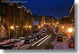 america, buildings, horizontal, long exposure, motion blur, nite, north america, park ave, park city, snow, streets, united states, utah, western usa, photograph