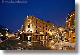 america, buildings, horizontal, nite, north america, park ave, park city, slow exposure, snow, streets, united states, utah, western usa, photograph