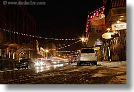 america, buildings, horizontal, nite, north america, park ave, park city, slow exposure, snow, streets, united states, utah, western usa, photograph