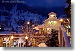 america, buildings, hillside, horizontal, long exposure, nite, north america, park city, snow, united states, utah, western usa, photograph