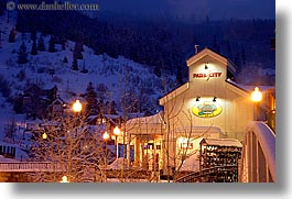 america, buildings, hillside, horizontal, long exposure, nite, north america, park city, snow, united states, utah, western usa, photograph