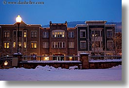 america, buildings, horizontal, lamp posts, nite, north america, park city, slow exposure, snow, towns, united states, utah, western usa, photograph