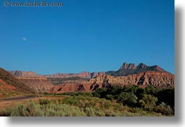 america, horizontal, landscapes, moon, mountains, north america, united states, utah, western usa, zion, photograph