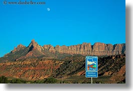 america, horizontal, landscapes, moon, mountains, north america, united states, utah, western usa, zion, photograph