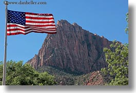 america, american, flags, horizontal, mountains, north america, united states, utah, western usa, zion, photograph