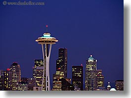 america, buildings, cityscapes, horizontal, nite, north america, pacific northwest, seattle, space needle, structures, united states, washington, western usa, photograph