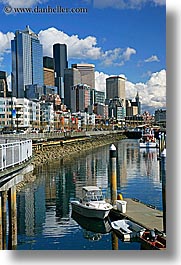 america, buildings, cityscapes, clouds, harbor, nature, north america, pacific northwest, seattle, sky, structures, united states, vertical, washington, western usa, photograph