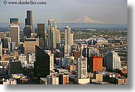 america, buildings, cityscapes, horizontal, mountains, nature, north america, pacific northwest, rainier, seattle, snowcaps, structures, united states, washington, western usa, photograph
