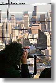 america, buildings, cities, cityscapes, north america, pacific northwest, seattle, structures, telescope, united states, vertical, viewing, washington, western usa, photograph