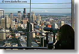 america, buildings, cities, cityscapes, horizontal, north america, pacific northwest, seattle, structures, telescope, united states, viewing, washington, western usa, photograph