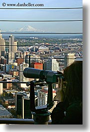 america, buildings, cities, cityscapes, north america, pacific northwest, seattle, structures, telescope, united states, vertical, viewing, washington, western usa, photograph