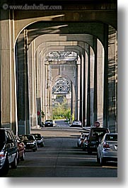 america, bridge, cars, fremont, north america, pacific northwest, parked, seattle, under, united states, vertical, washington, western usa, photograph