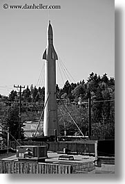 america, arts, black and white, fremont, north america, pacific northwest, rocket, sculptures, seattle, united states, vertical, washington, western usa, photograph