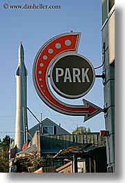 america, arts, fremont, north america, pacific northwest, park, rocket, sculptures, seattle, signs, united states, vertical, washington, western usa, photograph