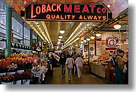 america, horizontal, lights, loback, mean, neon, north america, pacific northwest, pike place, seattle, signs, united states, washington, western usa, photograph