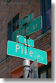 america, north america, pacific northwest, pike, pike place, pines, seattle, signs, streets, united states, vertical, washington, western usa, photograph