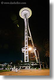 america, buildings, nite, north america, pacific northwest, seattle, slow exposure, space needle, structures, towers, united states, vertical, washington, western usa, photograph