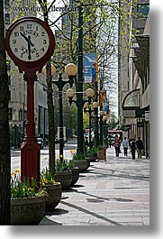 america, century, clocks, north america, pacific northwest, red, seattle, squares, streets, united states, vertical, washington, western usa, photograph