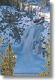 america, landscapes, north america, snow, united states, vertical, water, waterfalls, winter, wyoming, yellowstone, photograph