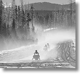 america, black and white, mobile, north america, people, snow, square format, united states, winter, wyoming, yellowstone, photograph