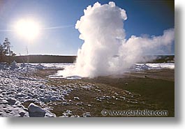 america, geysers, horizontal, north america, snow, steamy, united states, winter, wyoming, yellowstone, photograph