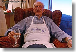 apron, bob, clothes, cooks, foods, horizontal, men, people, personal, senior citizen, sitting, slow exposure, wines, photograph