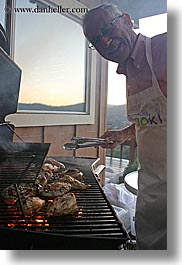 apron, clothes, cooks, foods, grille, larry, men, people, personal, senior citizen, vertical, photograph