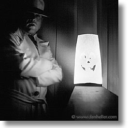 black and white, halloween, lamps, personal, self-portrait, square format, photograph